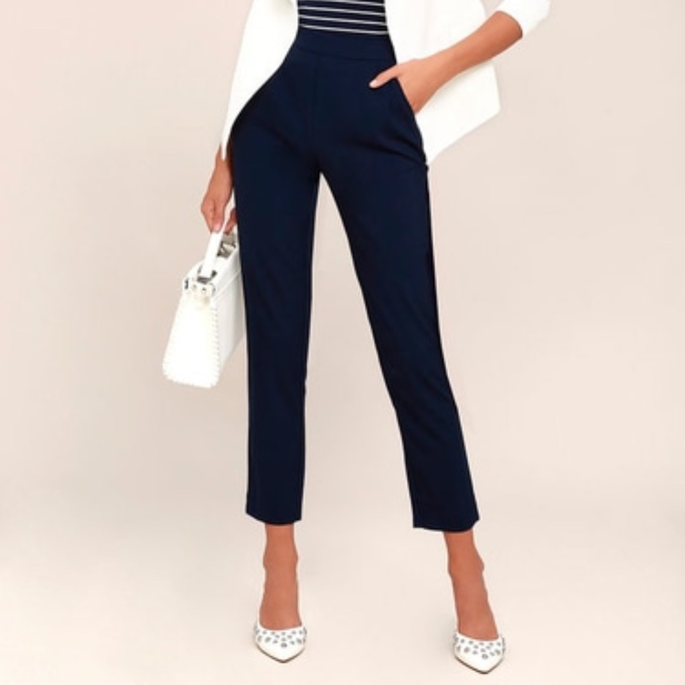 navy blue high-wasted trouser pants